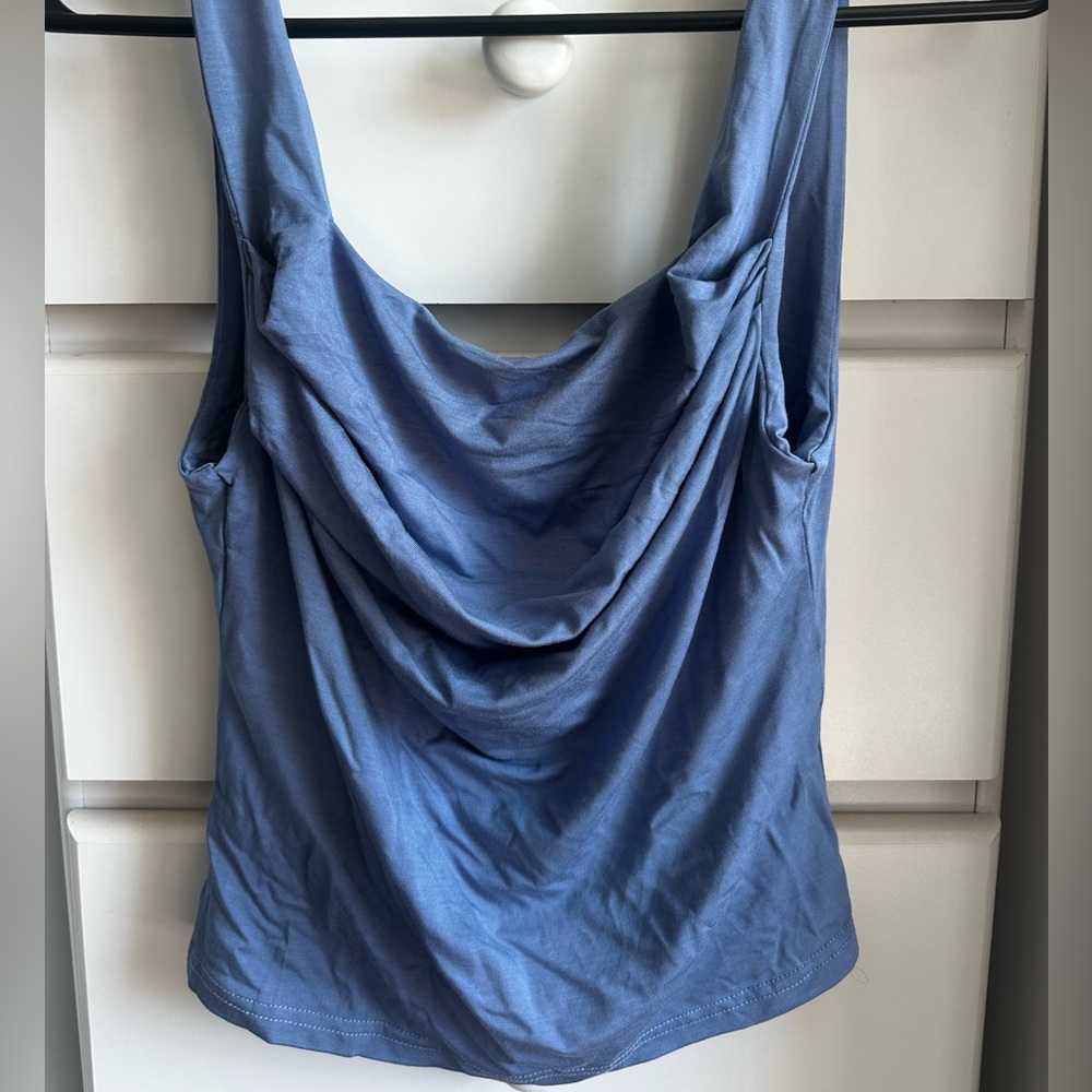 Blue Ruched Sleeveless Tank Top